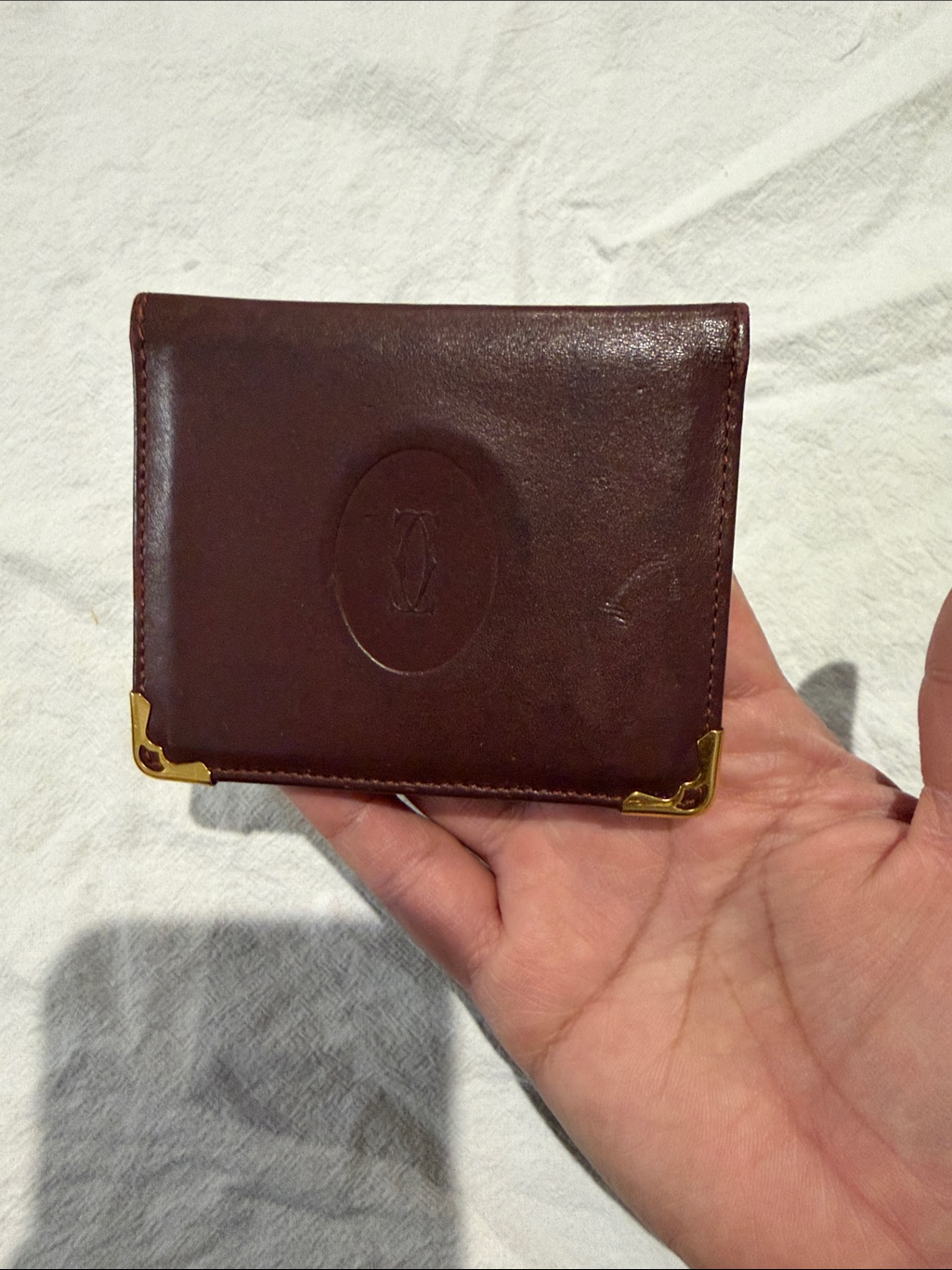 Vintage Cartier Brown Leather Card Holder With Gold Corner Accents